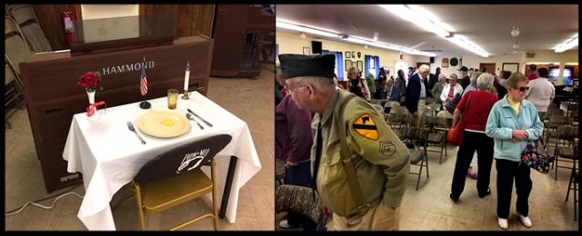 The POW/MIA guest setting; and attendees at the Memorial Day event (Photos: Michael Uhl)